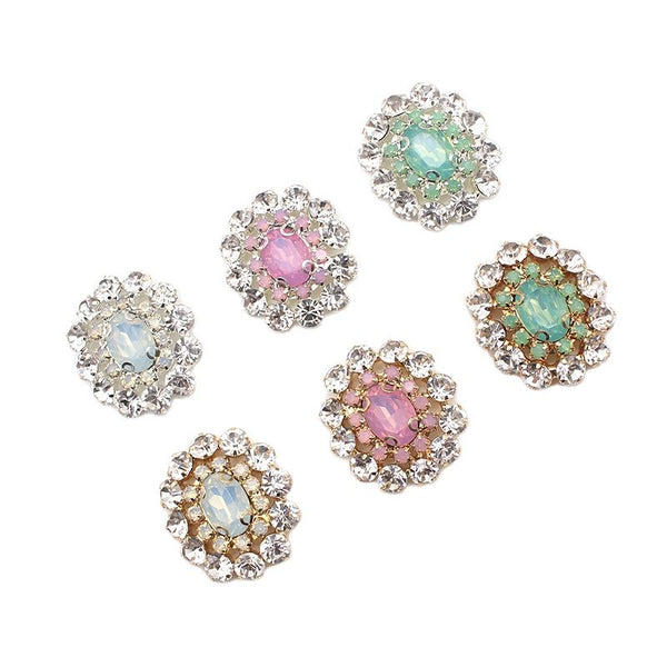 5 botones de resina de rhinestone de metal arqueado de 29 x 32 mm hechos a mano para costura DIY