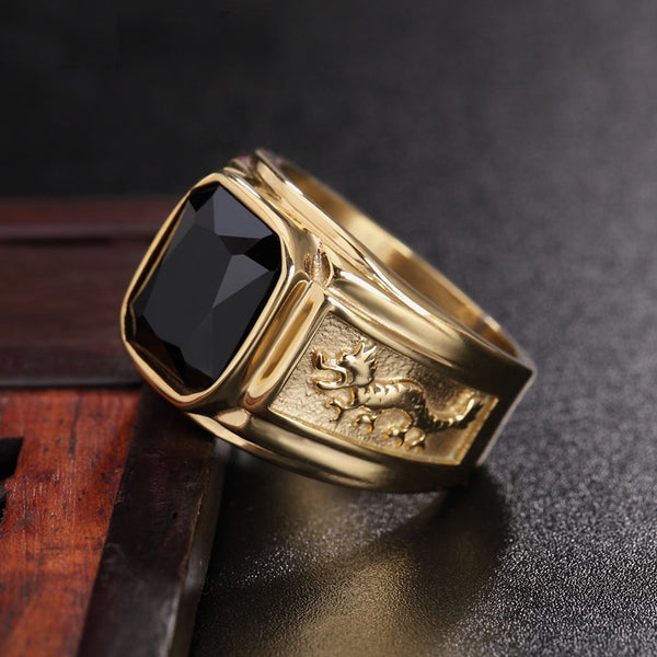 Anillo para hombre con diseño creativo de piedra cuadrada negra y roja