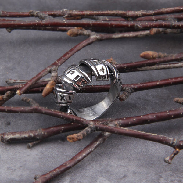 Anillo de acero inoxidable con espiral de runas vikingas Never Fade