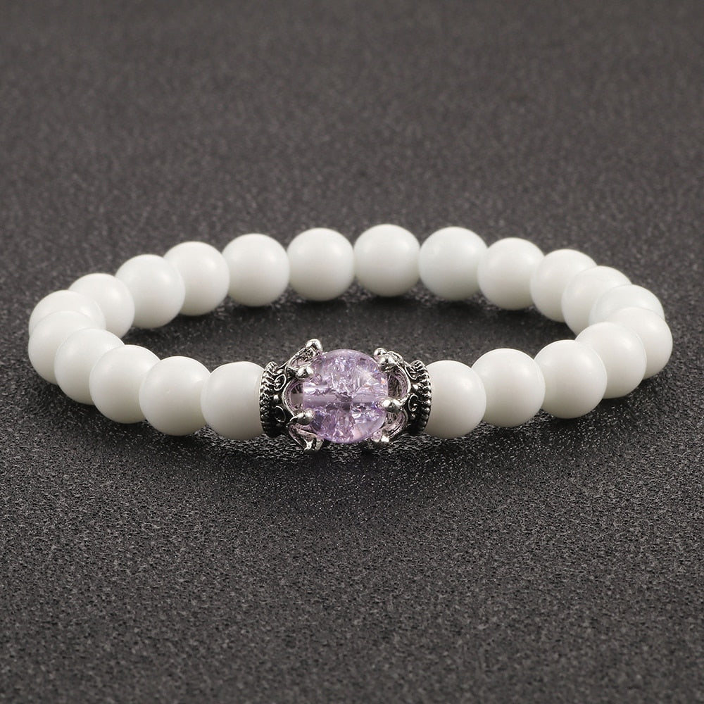 Charm Natural Stone Imperial Crown Bracelet White Yoga Beaded Bracelet For Men Women