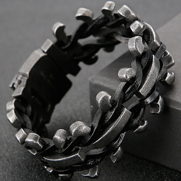 Braided Leather On Hand Bracelet With Belt Buckle Boys Bracelets