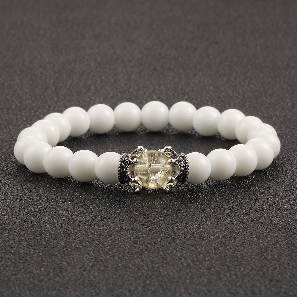 Charm Natural Stone Imperial Crown Bracelet White Yoga Beaded Bracelet For Men Women