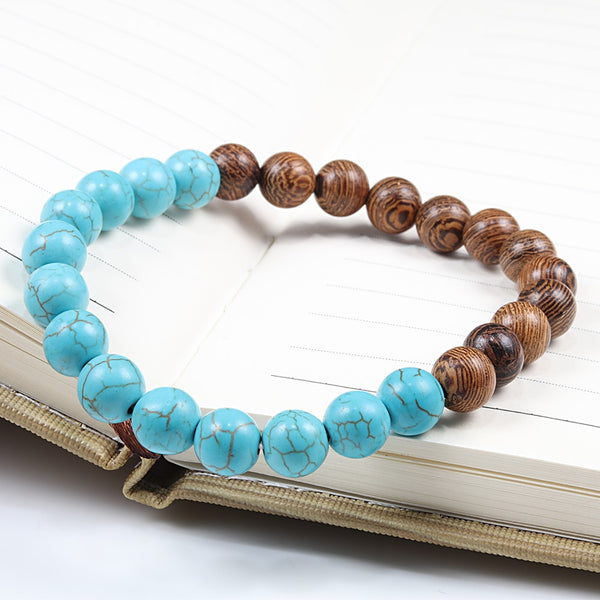 Pulseras de cuentas de madera natural de 8 mm para hombre, pulsera de Buda de meditación étnica
