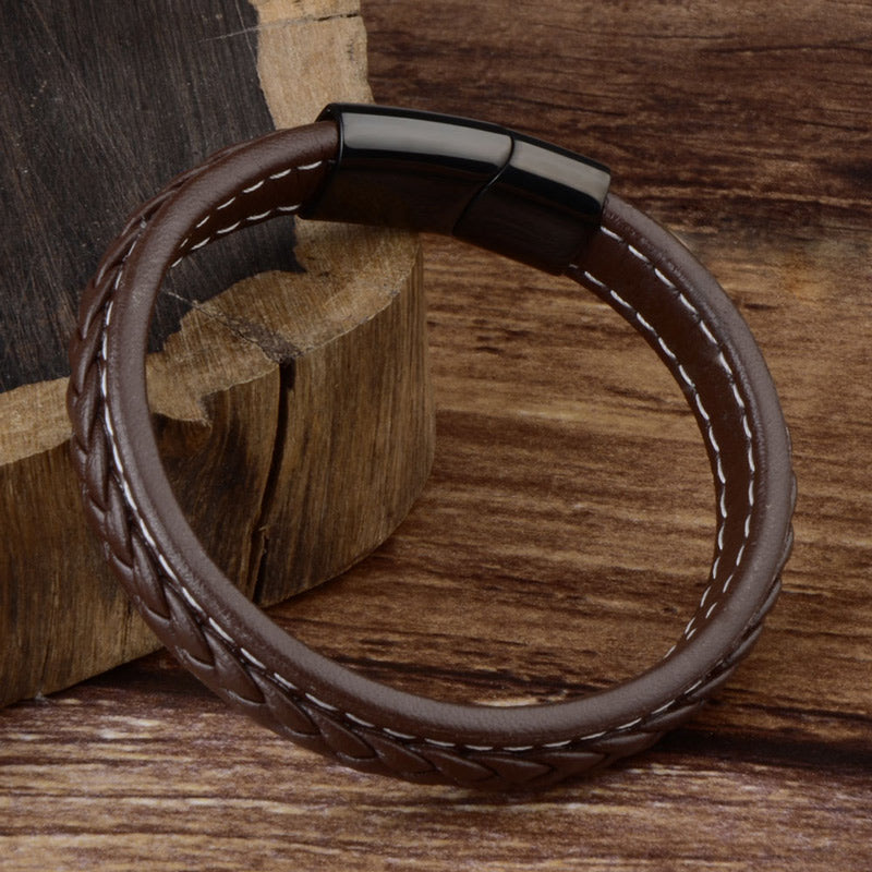 New Fashion Genuine Leather Braid Bracelet Magnetic Buckle