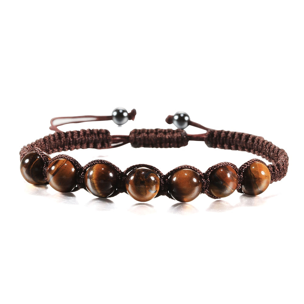 Tiger Eye Beaded Bracelets Bangles Men Braided Rope Healing Balance