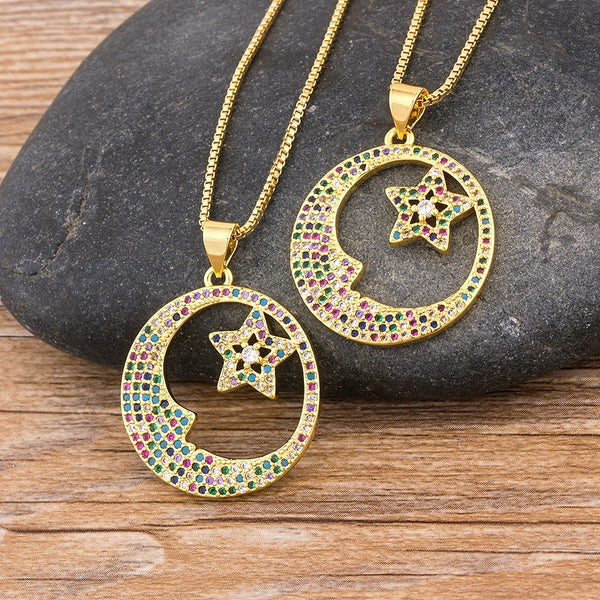 Collar con colgante de estrella de colores con circonita cúbica de cobre de alta calidad, nuevo diseño