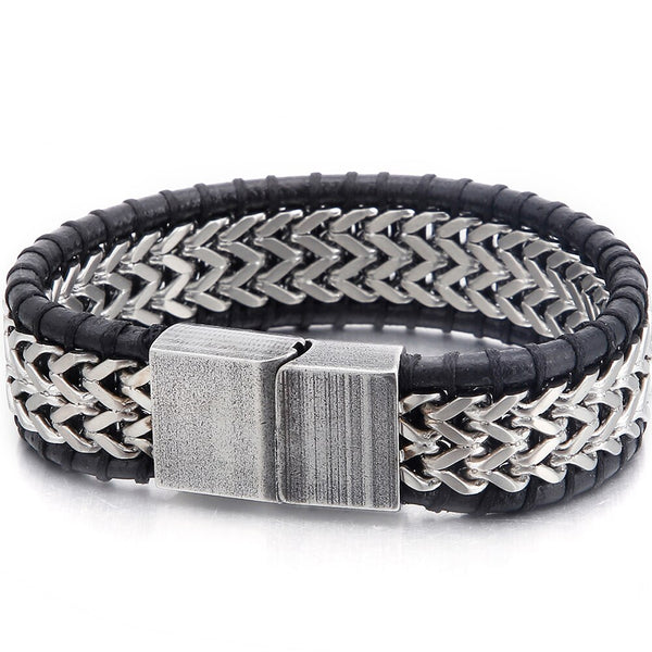 Pulsera de cuero genuino trenzado hecha a mano para hombre