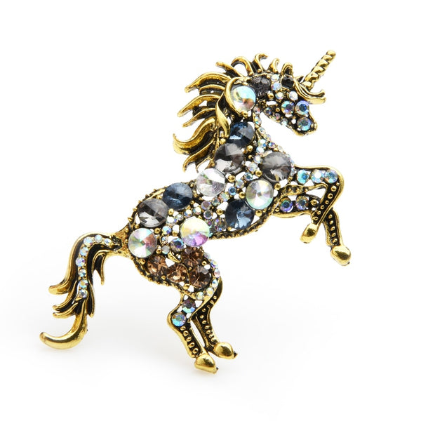 Rhinestone Unicorn Brooches Women Alloy Horse Animal Weddings Banquet Brooches