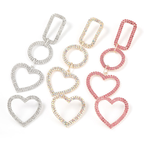 Pendientes asimétricos de diamantes de imitación geométricos multicapa sencillos de moda para mujer