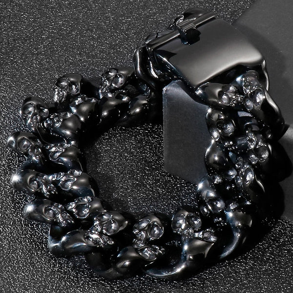Gothic Skull Bracelets For Men Black Stainless Steel Masculine Male Biker Jewellery Mens
