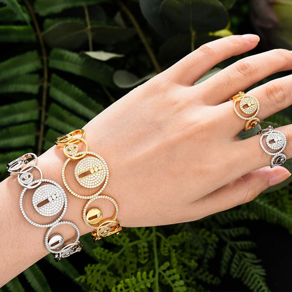 Luxury Round Bangle Ring Sets Fashion Dubai White Bridal Jewelry Sets For Women