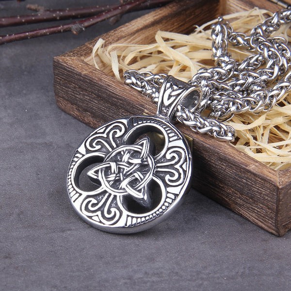 Collar con colgante de triqueta redonda con nudo de amor de la Trinidad de los Celtics irlandeses para hombres punk