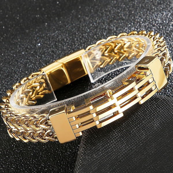 Pulsera de acero inoxidable chapada en oro para hombre