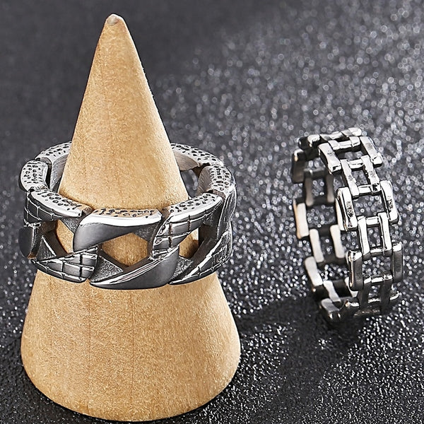 Anillo de acero inoxidable estilo cadena Rock and Roll para hombre