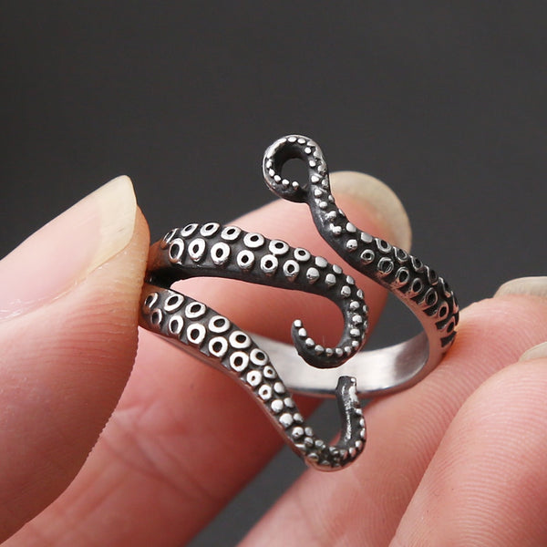 Anillo retro de pirata pulpo para hombre, anillo punk de motociclista para hombre y mujer