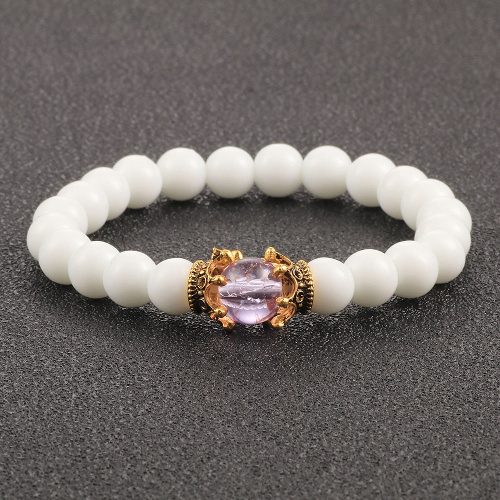 Charm Natural Stone Imperial Crown Bracelet White Yoga Beaded Bracelet For Men Women