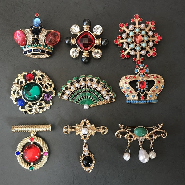 Creative Palace Color Crown Snowflake Enamel Brooches For Woman
