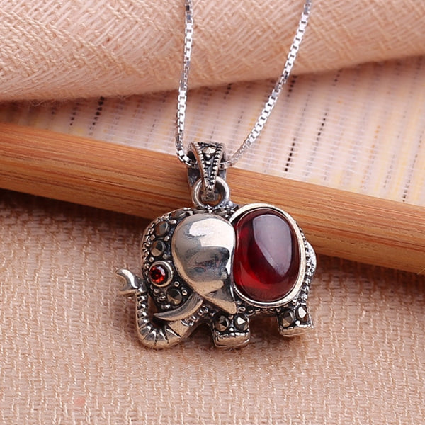 Colgante de plata de ley S925 con forma de elefante, pez, zorro, cangrejo y granate