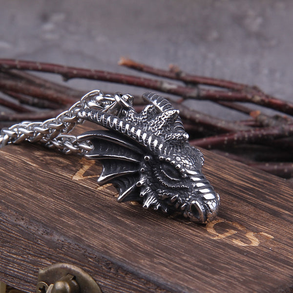 Collares con colgante de dragón, joyería de acero de titanio, collar con cabeza de animal
