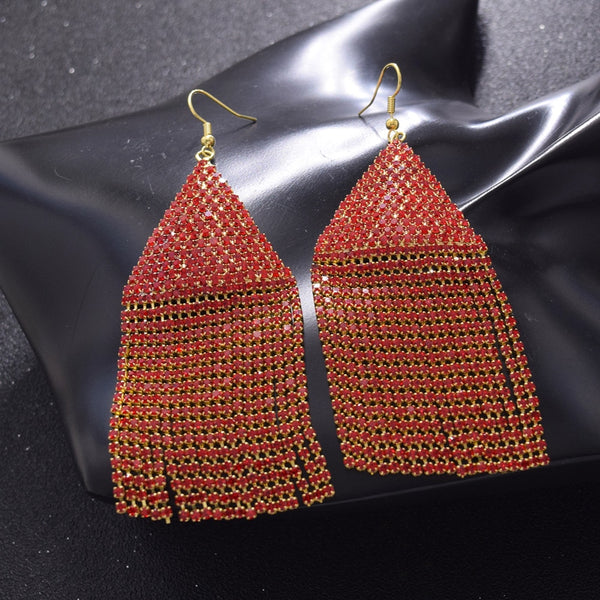 Pendientes de mujer con borlas de diamantes de imitación de 10,8 cm de largo