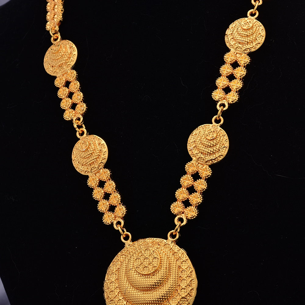 24k Gold Color Jewelry Sets For Women Girl Necklace Earrings India Wedding Ethiopian Jewelry Set