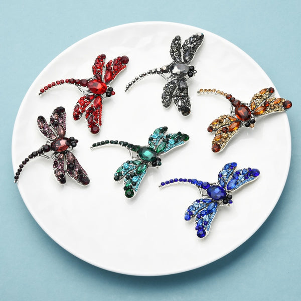 maller Size Crystal Dragonfly Brooches Women 6-color Classic Beauty Insects Party Office Brooch