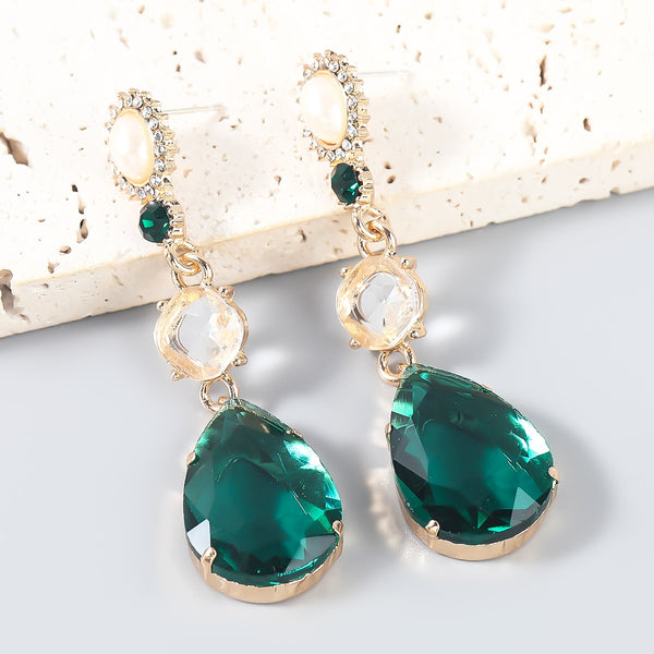 Pendientes de metal con imitación de perla y diamantes de imitación para mujer