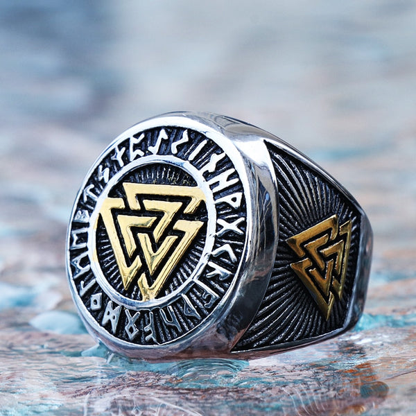 Anillo vikingo retro de acero inoxidable Valknut para hombre, amuleto nórdico triangular de Odín.