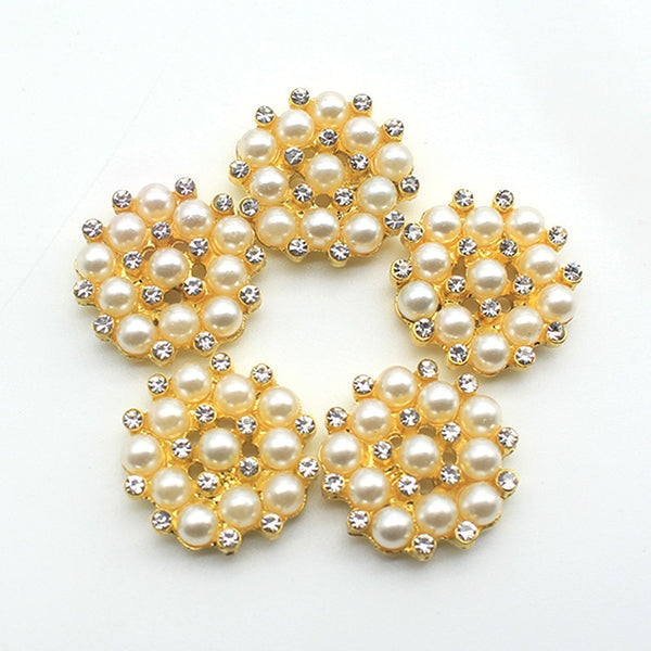 New 10Pcs/Lot 24MM Four-Hole Alloy Pearl Rhinestone Buttons DIY