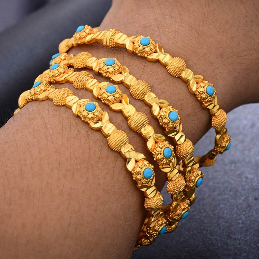 4pcs/Lot 24k Dubai Two Gold Color Bangles Bracelet For Women