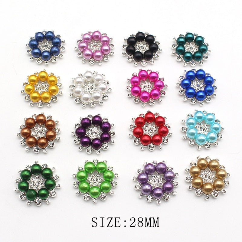 New Alloy 10Pcs/Lot Mixed Color 28MM Flower Pearl Buttons DIY  Accessories