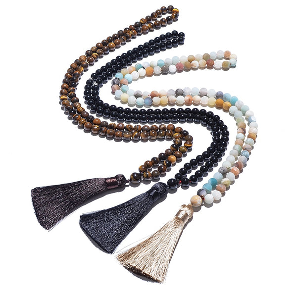 Pulsera islámica Tasbih de 99 cuentas de amazonita mate de 8 mm, ojo de tigre amarillo y ónix negro.