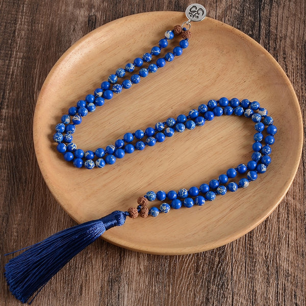 6mm Natural Emperor Turquoise Beaded Knotted 108 Mala Necklace