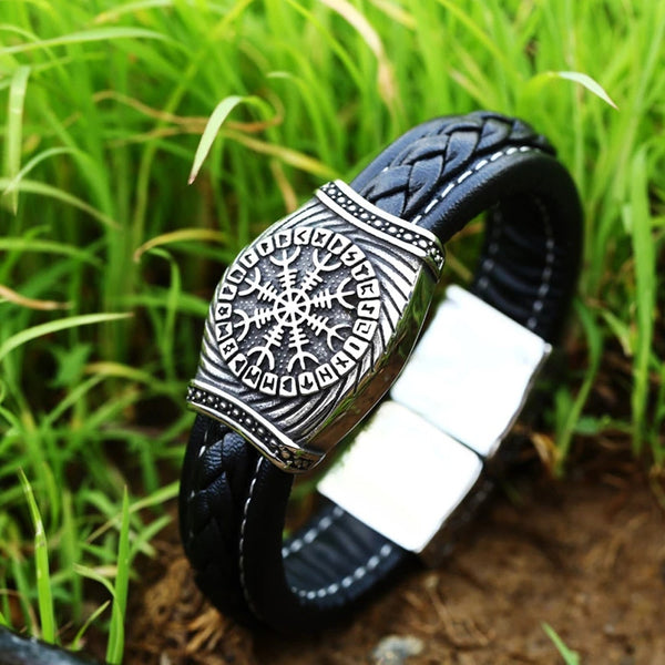 Pulsera vintage de runas vikingas de Odín para hombre y niño, de acero inoxidable 316L, estilo nórdico, con brújula vikinga para motorista.