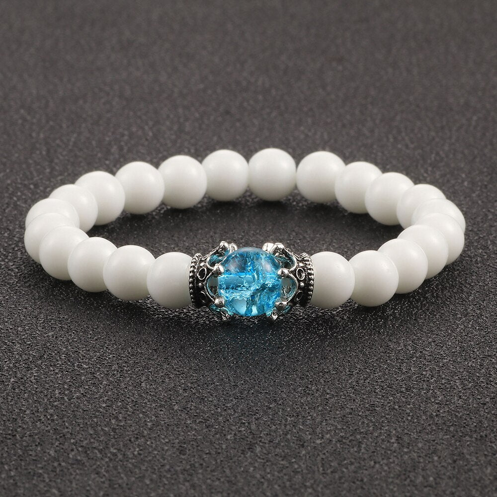 Charm Natural Stone Imperial Crown Bracelet White Yoga Beaded Bracelet For Men Women