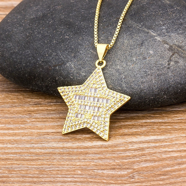 Collar clásico con forma de estrella, gargantilla con cadena y dije de diamantes de imitación, el más vendido