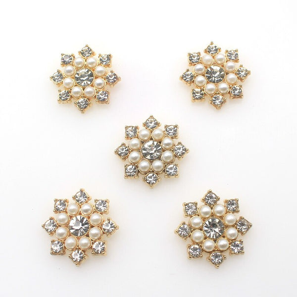 10Pcs/Lot 26MM Pearl Rhinestone Flat Bottom Alloy Button DIY  Decoration Accessories