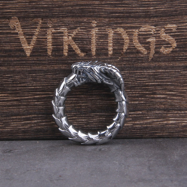 Anillo vikingo de acero inoxidable con forma de serpiente Ouroboros para hombre