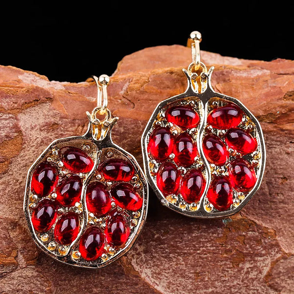 Pendientes de granate rojo dorado para mujer con incrustaciones de circonita cúbica redonda
