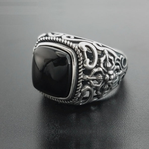 Anillo de plata 925 auténtica con granate negro S925 para hombre