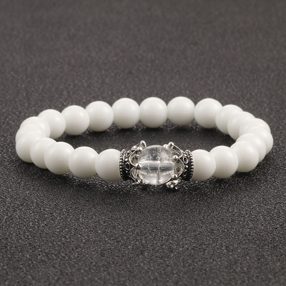 Charm Natural Stone Imperial Crown Bracelet White Yoga Beaded Bracelet For Men Women