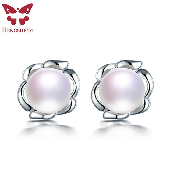 HENGSHENG 100% Real Freshwater Natural Pearl Earrings Women fine Stud Earring Jewelry Pearl Earring, 925 Sterling Silver Earring