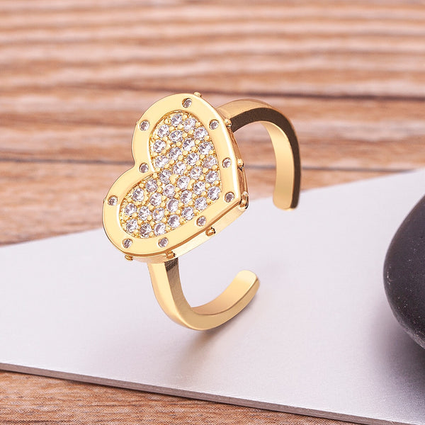 Anillos de amor con corazón ajustables y abiertos de moda para mujer