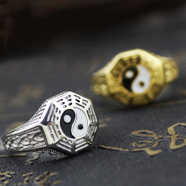 Anillos con símbolo Yin Yang de chismes de estilo chino para hombres