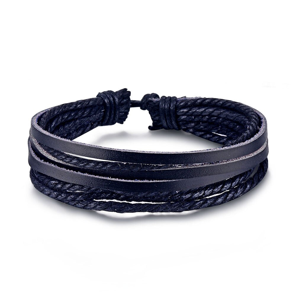 Vintage Black Braided Wrap Leather Bracelets for Men