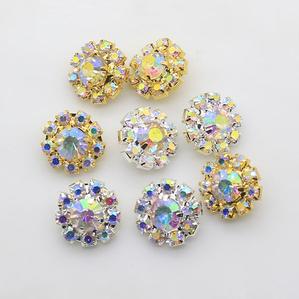 Juego de 10 botones redondos de diamantes de imitación de colores AB de 16 mm