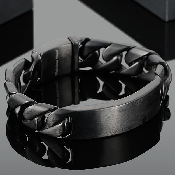 Pulsera masculina de acero inoxidable cepillado negro para hombre