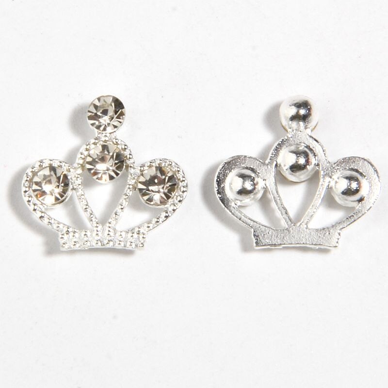 10Pcs 1.7cm 0.37&quot; Silver Crown Crystal Metal Rhinestone Buttons