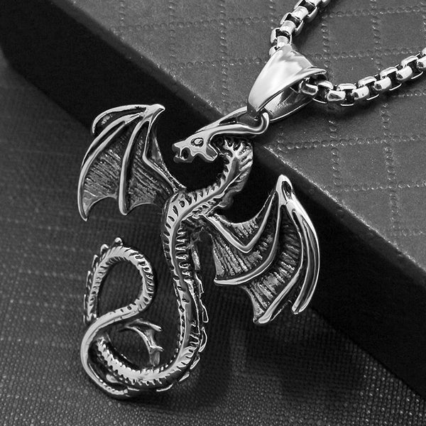 Collar para hombre de acero inoxidable con colgante de dragón nórdico retro vikingo del zodiaco