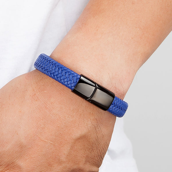 Pulsera clásica y atemporal de cuero con botones de acero inoxidable de 3 colores para hombre
